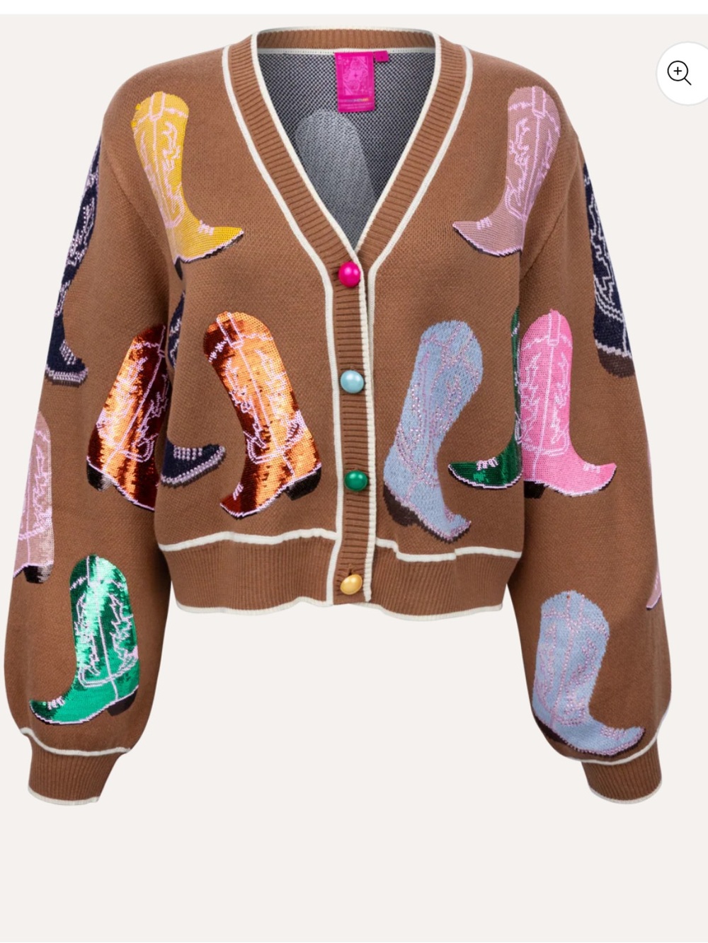 Queen of sparkles Brown Novelty Cowboy Boot Knit Cardigan - brand new